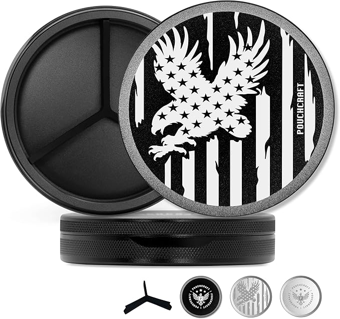Metal Pouch Can | Metal Container | Slim EDC Pocket Tin | Airtight & Moisture-Resistant | Compact Daily Organizer | Pill Case & Travel Tin | Father’s Day Gift for Dad | (American Flag, Black, Tall)
