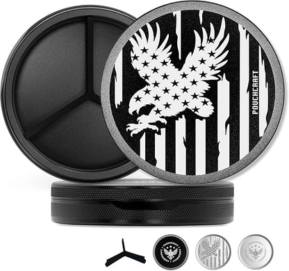 Metal Pouch Can | Metal Container | Slim EDC Pocket Tin | Airtight & Moisture-Resistant | Compact Daily Organizer | Pill Case & Travel Tin | Father’s Day Gift for Dad | (American Flag, Black, Tall)