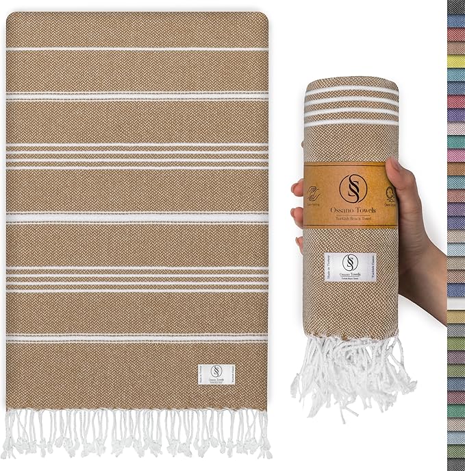 Boho Beach Towel Quick Dry & Absorbent Oversized (39" x 71") - Compact, Versatile and Functional as Camping, Picnic, Beach Blanket, Yoga, Pool, Gym Towels - Latte