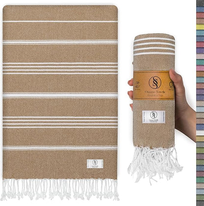 Boho Beach Towel Quick Dry & Absorbent Oversized (39" x 71") - Compact, Versatile and Functional as Camping, Picnic, Beach Blanket, Yoga, Pool, Gym Towels - Latte