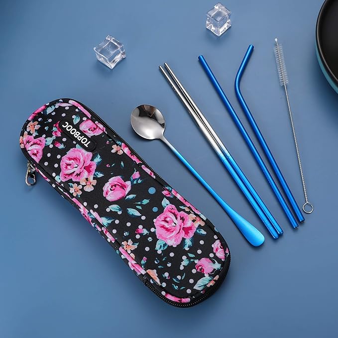 Travel Utensils,Reusable Silverware Set To Go Portable Cutlery Set with a Waterproof Carrying Case for Lunch Boxes Workplace Camping Picnic (GraBlue)