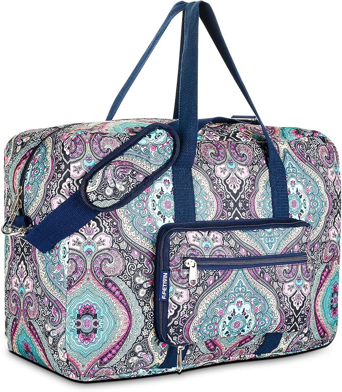 F.FETIVIN Weekender Carry On Bag Travel Duffle Medium Overnight Bag for Women(Green Floral)