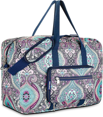 F.FETIVIN Weekender Carry On Bag Travel Duffle Medium Overnight Bag for Women(Green Floral)