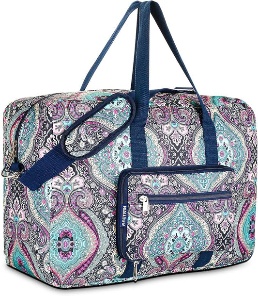 F.FETIVIN Weekender Carry On Bag Travel Duffle Medium Overnight Bag for Women(Green Floral)