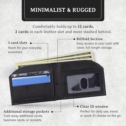 ROGUE WALLET Tailored Genuine Leather Wallets – RFID Blocking, Durable & Stylish Front-Pocket Comfort - Holds 6–8 Credit Cards, ID Window, Extra Storage Pockets & More (Black)