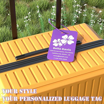 4 PCS Personalized Luggage Tags for Suitcases, Custom Aluminum Luggage Tags for Bags and Backpacks, Waterproof & Heavy Duty Personalized Metal Name Tags for Travel (Purple)