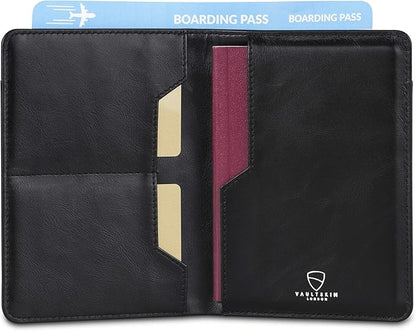 Vaultskin Leather Passport Holder, Slim RFID Blocking Travel Wallet for Men and Women, Fits Passport, Credit Cards, ID, Cash, Passport Cover Ideal Travel Accessories with Gift Box (Kensington)