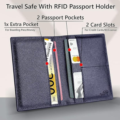 2 Passport Holder - Travel Essentials, RFID Blocking Wallet Credit Card Organiser, Plain Accessories Slim Cover For Men & Women