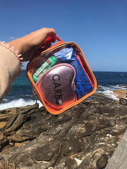 EzPacking Clear TSA Approved 3-1-1 Travel Toiletry Bag for Carry On/Quart Size Transparent Liquids Pouch for Airport Security/Reusable See Through Vinyl & PVC Plastic Organizer Men Women (Orange)