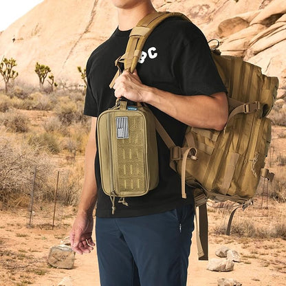 PAVILIA Extra Large Tactical Toiletry Bag for Men, Travel Hygiene Bag, Military Gear Dopp Kit, Molle Accessories Pouch, Shaving Grooming Essentials Gym Bathroom Shower Toiletries Tool EDC, Tan XL