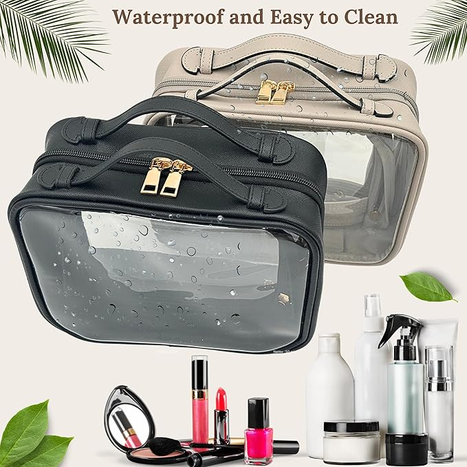 JAZD Clear Makeup Bag Toiletry Bag for Women Cosmetic Case Large Capacity Travel Make Up Bag Organizer Transparent Storage Compartment TSA Approved