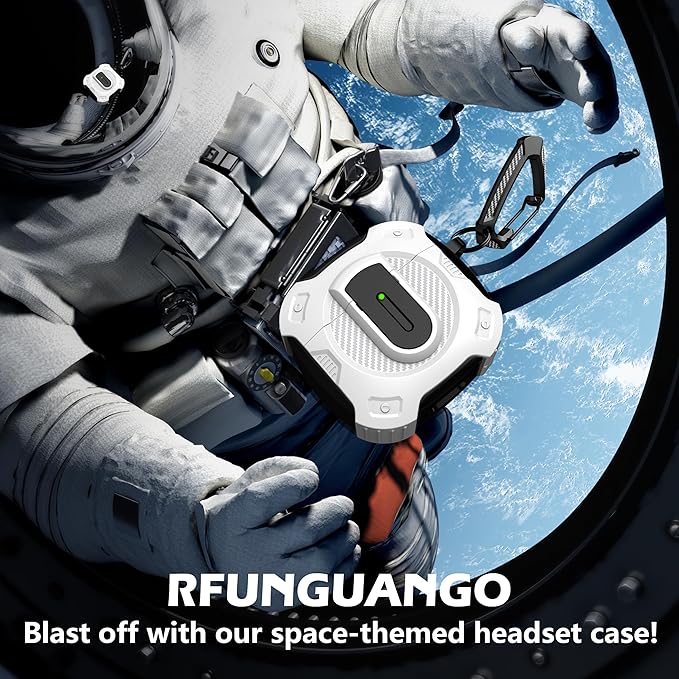 RFUNGUANGO for AirPods 4th Generation Case, 2024 New Space Theme Case. Compatible with AirPods 4th Generation, with Locking Feature, Military Grade Drop Protection, Works with MagSafe.[White]