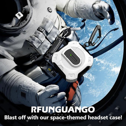 RFUNGUANGO for AirPods 4th Generation Case, 2024 New Space Theme Case. Compatible with AirPods 4th Generation, with Locking Feature, Military Grade Drop Protection, Works with MagSafe.[White]