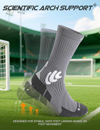 Men's Compression Running Socks: Coolmax Athletic Crew Socks Moisture Wicking Anti-Blister Cushion for Hiking 3 Pairs