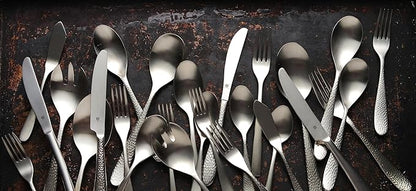Matte Silverware Set, 18/10 Stainless Steel Satin Flatware, Modern Brushed Finish Cutlery, Dishwasher Safe & Durable, Built to Last (60-Piece, Sleek)
