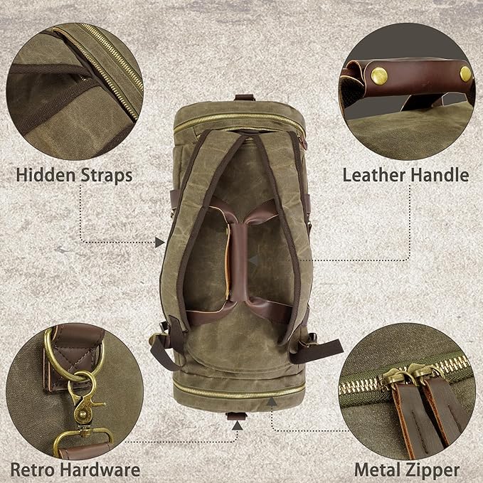 Duffle Bag for Travel, 50L Waxed Canvas Duffle Bag Vintage Travel Bag Overnight Bag with Shoes Compartment Men (Vintage Grey, Large-50L)