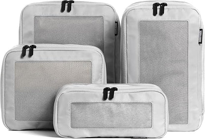 Aerotrunk Compression Packing Cubes for Travel - Luggage Organizer Bags - Double Zipper Packing Cubes for Suitcases (4-Pack, Light Grey)