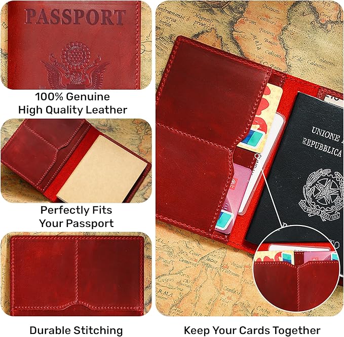 HIFA Leather Passport Holder, Handmade Passport Cover with Card and Ticket Slot - Genuine Leather, Elegant Design, Easy Access - Passport Case, Passport Wallet, Passport Holder