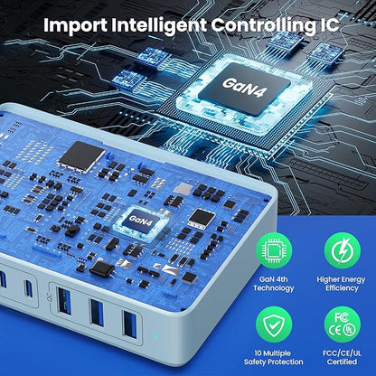 USB C Charger 300W USB C Charger Block, 8-Ports GaN IV Fast Charging Station Hub,PD 100W Laptop Charger Adapter,for MacBook Pro/Air/iPad/iPhone16/15/14/Apple Watch/DELL/Samsung for Home Office