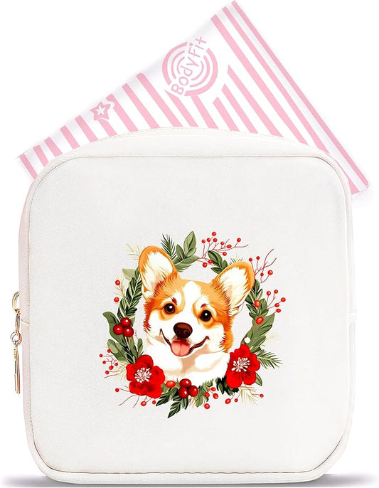 Corgi Mini Makeup Bag, Corgi Gift For Women Girls Cute Portable Zipper Pouch Cosmetic Bag For Teen Girls Kids, Small Storage Bag For Sanitary Pad, Period napkin bag!