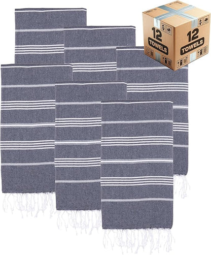 Turkish Beach Towels, Bulk Case of 12 | Oversized, Quick Dry, Sand Free | 100% Cotton, Large 38x71 Towels for Beach, Pool, Travel | Ultra-Soft, Compact, Absorbent | Navy