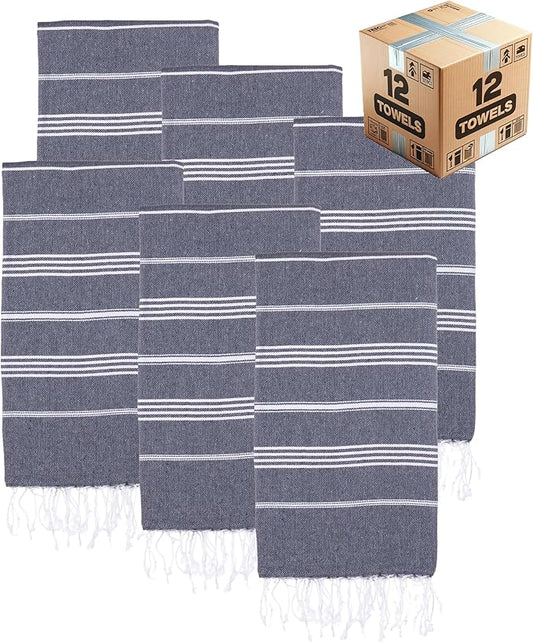 Turkish Beach Towels, Bulk Case of 12 | Oversized, Quick Dry, Sand Free | 100% Cotton, Large 38x71 Towels for Beach, Pool, Travel | Ultra-Soft, Compact, Absorbent | Navy