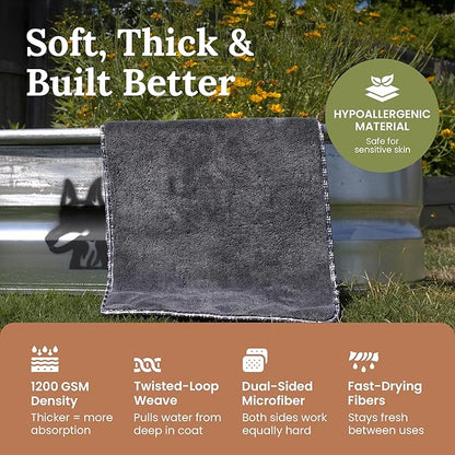 Premium Drying Towel – Large 24x35 Super Absorbent Microfiber Dog Bath Towel – Quick Dry, Soft & Durable Dog Towel for Drying Dogs – 1200 GSM Gray for Beach, Camping & Travel