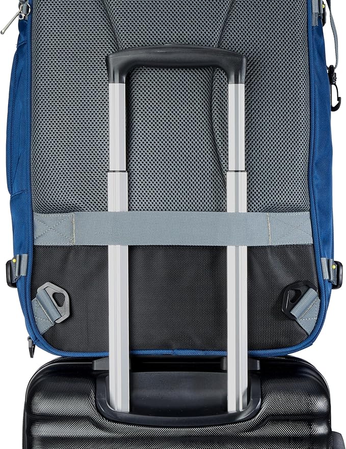 Amazon Basics Travel Backpack, Carry On Backpack, With Laptop Compartment, 40L Capacity, Expandable for 10% Extra Space, Backpack & Shoulder Bag Dual Use, 15.8"W x 21.5"H x 8.3"D, Navy