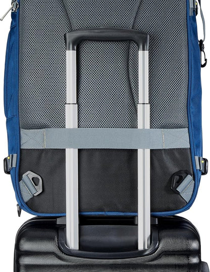 Amazon Basics Travel Backpack, Carry On Backpack, With Laptop Compartment, 40L Capacity, Expandable for 10% Extra Space, Backpack & Shoulder Bag Dual Use, 15.8"W x 21.5"H x 8.3"D, Navy