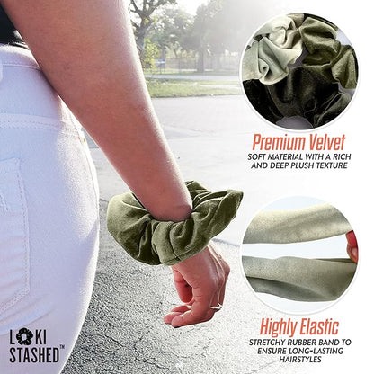 3-PACK Velvet Hair Tie Scrunchies for VSCO Girls & Women, THE ORIGINAL HIDDEN POCKET SCRUNCHIE with Zipper Pocket Storage, Accessories, Small Items, Keys, Money - Emerald Set