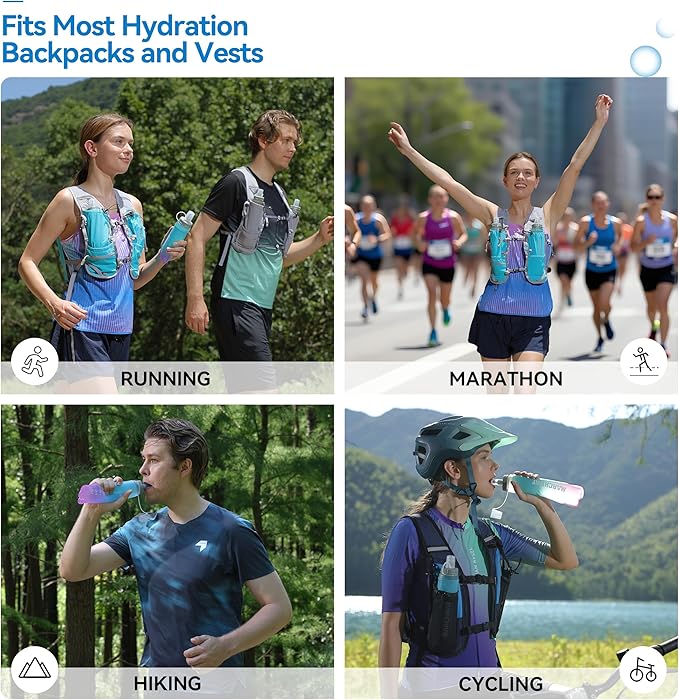 MARCHWAY Soft Hydration Flask with Wide Mouth, 300ml/500ml Collapsible TPU Water Bottle, Leakproof Portable Flexible for Running, Hiking, Cycling, Climbing, Gym, Travel (2pcs Blue-Purple 300ml)