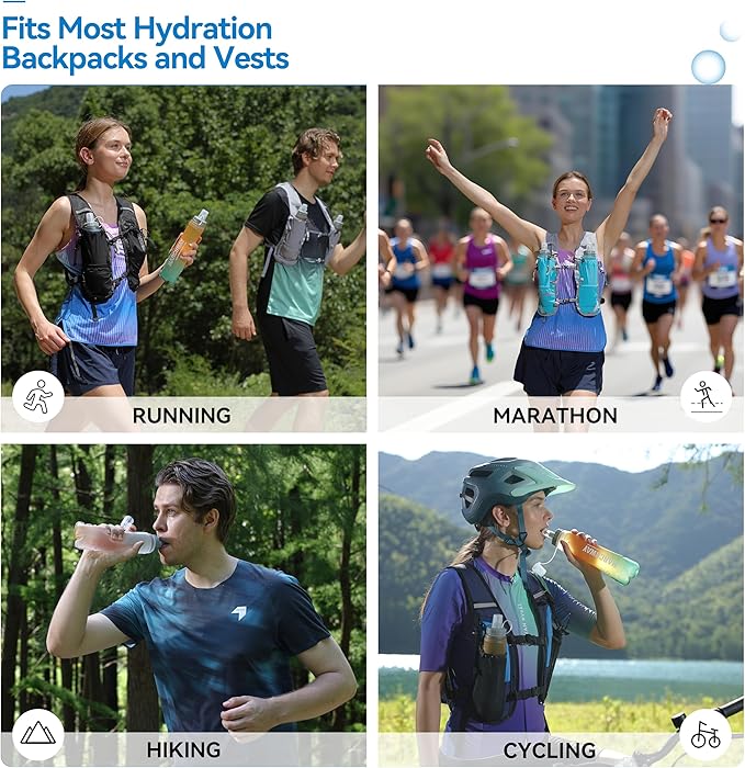 MARCHWAY Soft Hydration Flask with Wide Mouth, 300ml/500ml Collapsible TPU Water Bottle, Leakproof Portable Flexible for Running, Hiking, Cycling, Climbing, Gym, Travel (2pcs Orange-Green 500ml)