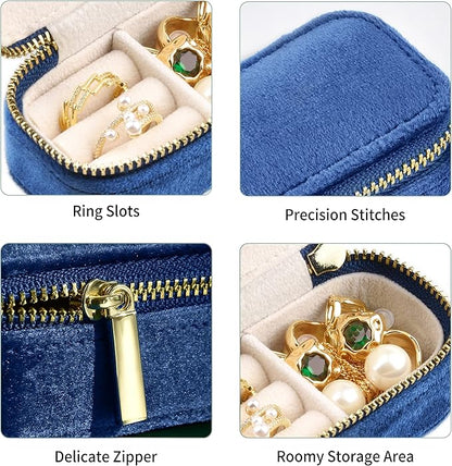 TAIMY Mini Jewelry Travel Case, Velvet Small Travel Jewelry Box, Portable Jewelry Travel Organizer Box for Rings Earrings Necklaces, Gifts for Women Girls(Navy Blue)