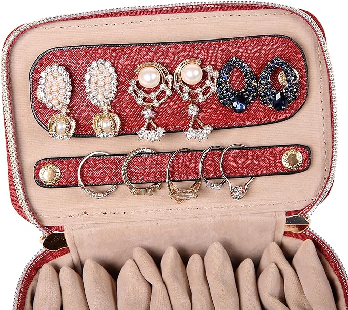 Angelina's Palace Jewelry Organizer Case Bridesmaid Gifts Travel Bag Vegan Leather Box for Necklace Earring Bracelet Ring(brandy)