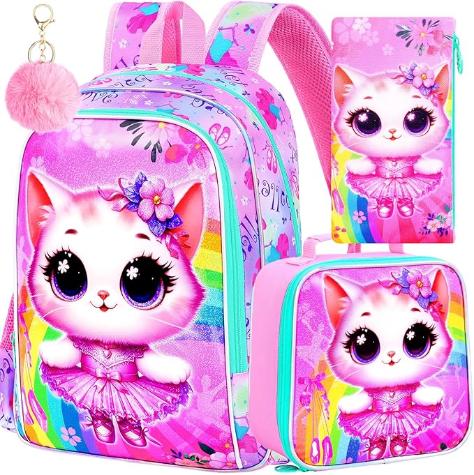WZLVO 3PCS Kids Backpack for Girls, Unicorn Dinosaur Animal Prechool Elementary Kindergarten School Bookbag with Lunch Box