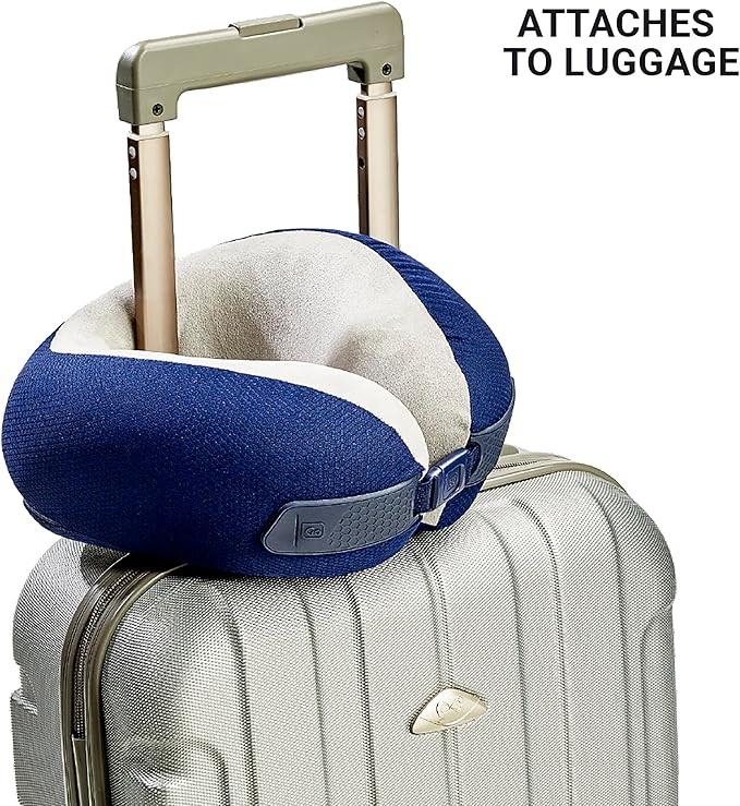 American Dreamer, Deluxe Travel Pillow, Comfortable Memory Foam Neck Pillow for Uninterrupted Sleep, Ideal for Airplane, Bus, Car, and Train, Travel Essentials, Made in USA, Dark Blue