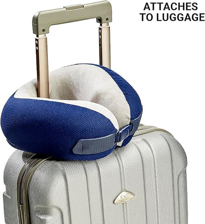 American Dreamer, Deluxe Travel Pillow, Comfortable Memory Foam Neck Pillow for Uninterrupted Sleep, Ideal for Airplane, Bus, Car, and Train, Travel Essentials, Made in USA, Dark Blue