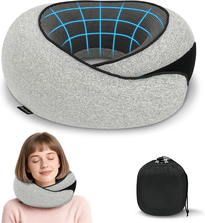 Advanced Neck Travel Pillow | 100% Pure Memory Foam, Designed for The Comfort of Travel & Office, Travel Pillow for Plane, Car, Home, Work, Dark Grey