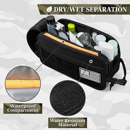 PAVILIA Tactical Toiletry Bag for Men, Travel Hygiene Bag, Military Gear Dopp Kit, Water Resist Molle Accessories Pouch, Mens Shaving Essentials, Gym Bathroom Shower Small Toiletries Tool EDC, Black