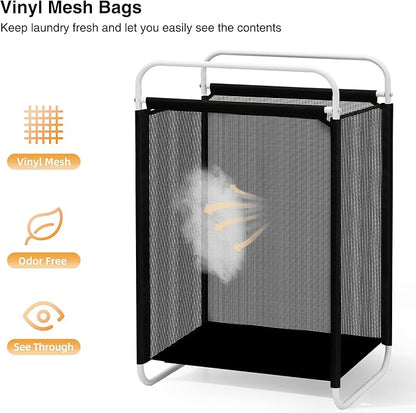 STO STO Laundry Hamper, 75L Laundry Basket with Vinyl Mesh Bag, Lightweight Portable Dirty Clothes Hamper, Laundry Bin with Metal Frame for Laundry Room, Bedroom, Closet and Dorm, Black Mesh