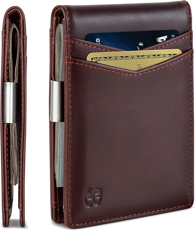 SERMAN BRANDS Money Clip Wallet - Mens Wallets slim Front Pocket RFID Blocking Card Holder Minimalist Mini Bifold