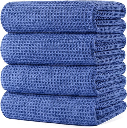 POLYTE Microfiber Oversize Quick Dry Lint Free Bath Towel, 60 x 30 in, 4 Pack (Waffle Weave)