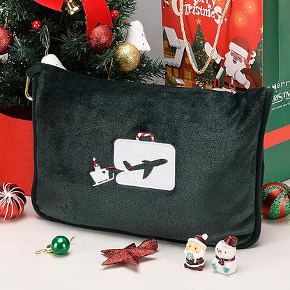 EverSnug Limited Edition Travel Blanket and Pillow - Ultra-Soft, Compact & Lightweight, 65x40 Inches, with Carry Case, Luggage Sleeve & Backpack Clip (Holiday Edition Forest Green)