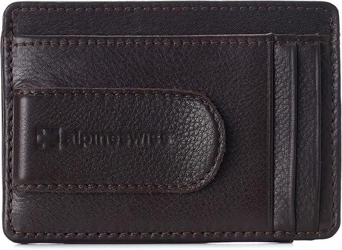Alpine Swiss RFID Dermot Money Clip Front Pocket Wallet For Men Leather Comes in a Gift Box Brown