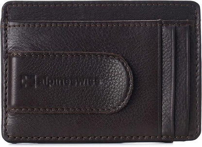 Alpine Swiss RFID Dermot Money Clip Front Pocket Wallet For Men Leather Comes in a Gift Box Brown
