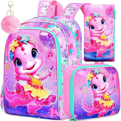 WZLVO 3PCS Kids Backpack for Girls, Unicorn Dinosaur Animal Prechool Elementary Kindergarten School Bookbag with Lunch Box