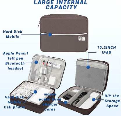 Electronics Organizer,Travel Cord Organizer Pouch, Portable Cable Organizer Bags, Waterproof Electronic Accessories Storage Case for Cables, Cords, Charger, Phone (Three Layer-Brown)