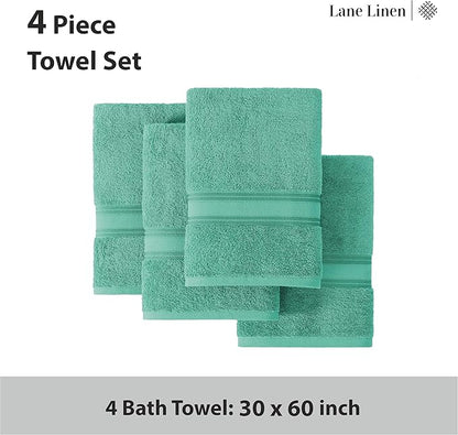 LANE LINEN 100% Cotton Bath Towels 4 Pack (30"x60") - Zero Twist, Mercerized Cotton Large Towel Set for Bathroom - Quick Dry, Soft & Absorbent Bath Towel Sets - Oeko Tex Certified, Pre Shrunk- Teal