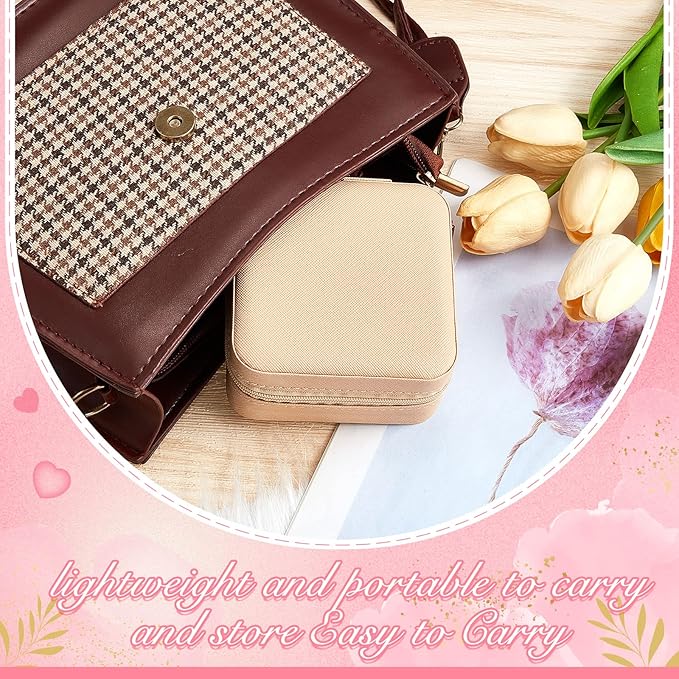 Taiyin 6 Pcs Travel Jewelry Case Box Bridesmaid Gifts Bulk Travel Jewelry Cases Boxes Small Jewels Organizers Mini Accessories Ornaments Storage for Women Girls Wedding Gifts (Beige)