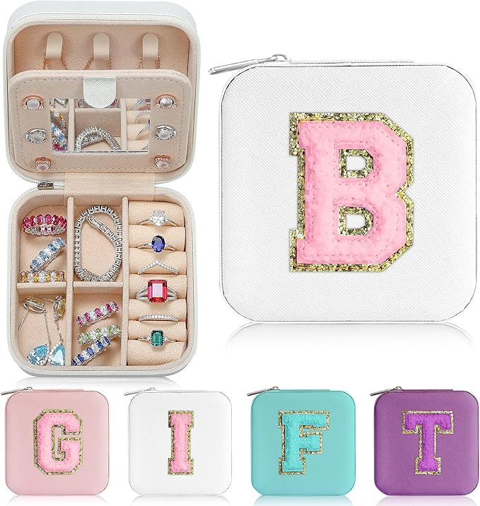 Parima Teen Girl Gifts Trendy Stuff for Girls, White Jewelry Box for Girl | Travel Must Have Jewelry Boxes for Teens | Birthday Gifts for Teen Girls | Graduation Travel Gifts - Letter B, White